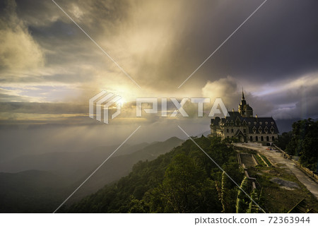 Castle in Tam Dao Moutains in sunset Castle in Tam Dao Moutains in sunset 72363944