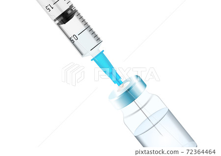 Plastic syringe with needle and bottle. Vaccination concept Plastic syringe with needle and bottle. Vaccination concept 72364464