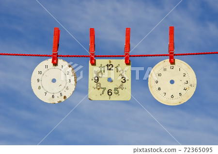 three ancient clock dial on red string three ancient clock dial on red string 72365095
