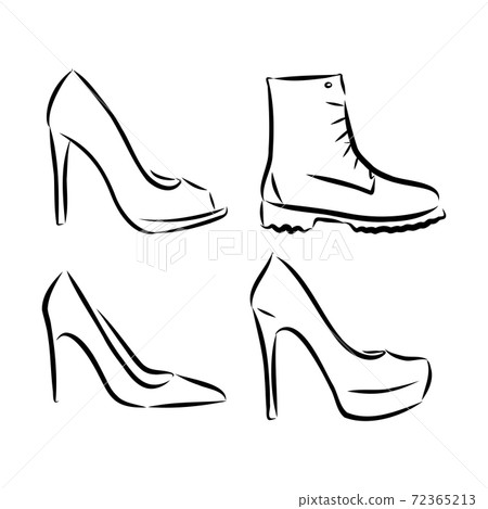 Set with beautiful women's shoes. Freehand drawing style. women's shoes vector sketch illustration 72365213