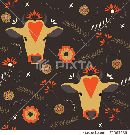 Pattern About Ox Seamless pattern of gold ox on the darck... - Stock Illustration ...