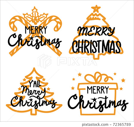 Merry Christmas set with typography text. Vector labels for greeting cards or banners isolated on white Merry Christmas set with typography text. Vector labels for greeting cards or banners isolated on white 72365789