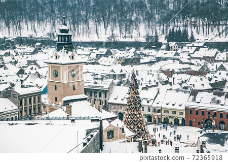 top view over Brasov in winter, Romania 72365918