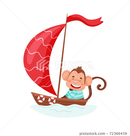 Funny Monkey with Protruding Ears and Cap Sailing Boat Vector Illustration Funny Monkey with Protruding Ears and Cap Sailing Boat Vector Illustration 72366439