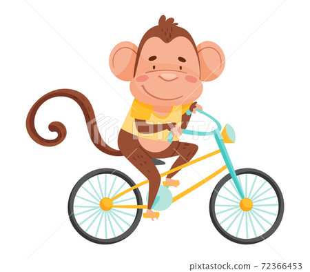 Joyful Monkey with Long Tail Riding Bicycle Vector Illustration 72366453