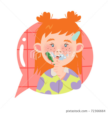 Red Haired Girl Character Brushing Her Teeth in the Morning Vector Illustration Red Haired Girl Character Brushing Her Teeth in the Morning Vector Illustration 72366664