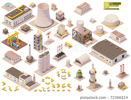 Vector isometric factory buildings and machinery set Vector isometric factory buildings and machinery set 72366824