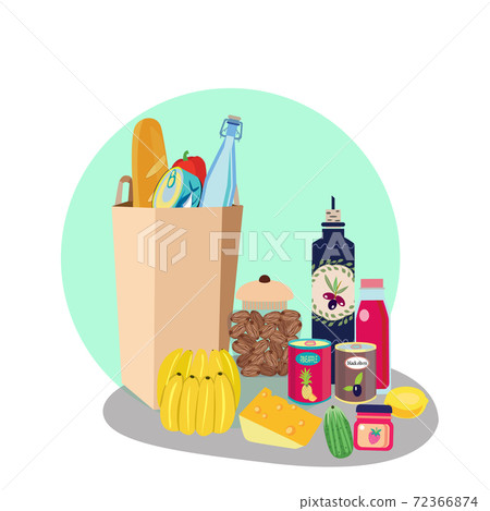 Vector Paper bag with food. Grocery fresh food delivery concept illustration.  72366874