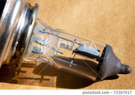 Close-up of filament H4 halogen car bulb. 72367017