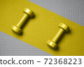 Yellow color dumbbells on the gray mat 72368223