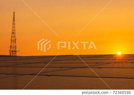 background of photovoltaic modules for renewable energy, solar panel at sunset 72368598