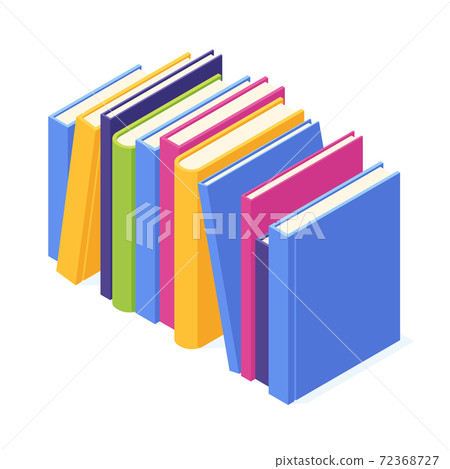 Stack of standing paper books with hard cover isometric. Stack of standing paper books with hard cover isometric. 72368727