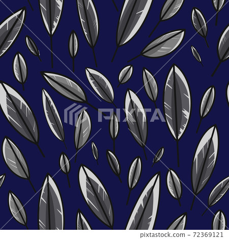 Colorful leaf pattern isolated on blue background. Seamless feather pattern. 72369121