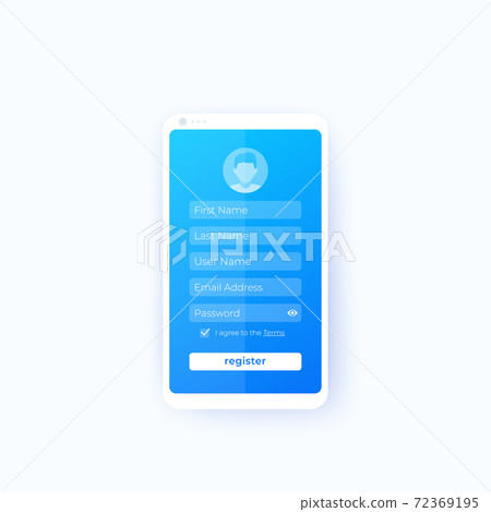 Register, mobile app ui design, vector Register, mobile app ui design, vector 72369195