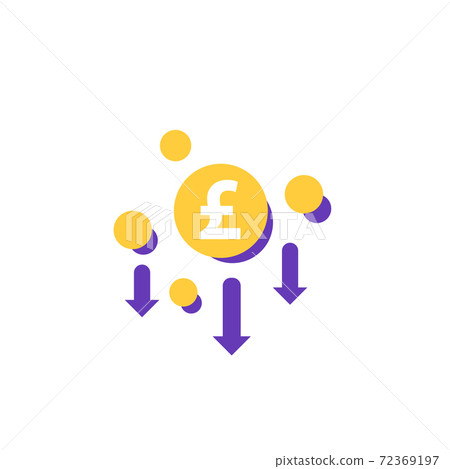 cost reduction, minimising icon with pound cost reduction, minimising icon with pound 72369197