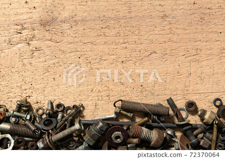 frame with blank space or place for text from old vintage hand tools, screws and nuts on a wooden background frame with blank space or place for text from old vintage hand tools, screws and nuts on a wooden background 72370064