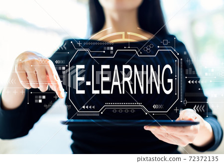 E-learning concept with woman using tablet E-learning concept with woman using tablet 72372135