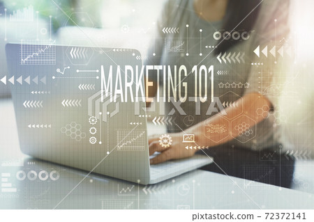 Marketing 101 with woman using laptop Marketing 101 with woman using laptop 72372141