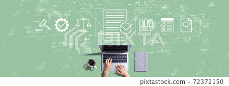 Compliance concept with person working with laptop 72372150