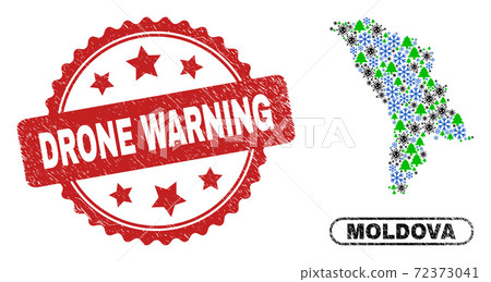 Drone Warning Distress Seal and Moldova Map Collage of Coronavirus New Year 72373041