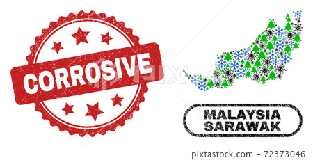 Corrosive Textured Seal and Sarawak State Map Composition of Covid-2019 Winter Corrosive Textured Seal and Sarawak State Map Composition of Covid-2019 Winter 72373046