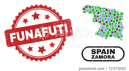 Funafuti Grunge Seal Stamp and Zamora Province Map Mosaic of Covid-2019 New Year 72373093