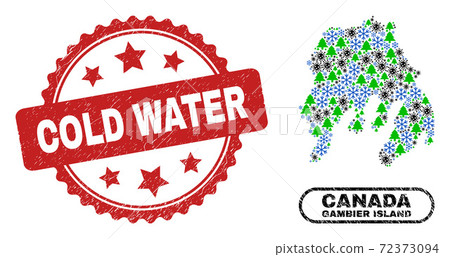 Cold Water Textured Stamp and Gambier Island Map Mosaic of Covid-2019 Christmas 72373094