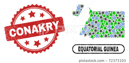 Conakry Scratched Stamp and Equatorial Guinea Map Mosaic of Covid New Year 72373103