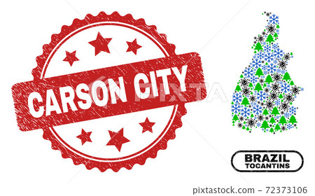 Carson City Distress Seal Stamp and Tocantins State Map Collage of Covid Christmas Carson City Distress Seal Stamp and Tocantins State Map Collage of Covid Christmas 72373106