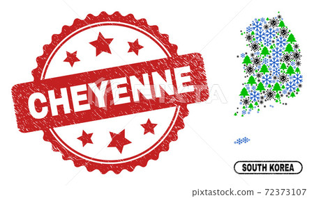 Cheyenne Grunge Seal Stamp and South Korea Map Composition of Pandemic New Year Cheyenne Grunge Seal Stamp and South Korea Map Composition of Pandemic New Year 72373107