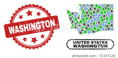 Washington Scratched Stamp and Washington State Map Composition of Coronavirus Winter 72373120