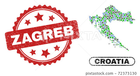 Zagreb Grunge Seal Stamp and Croatia Map Mosaic of Pandemic Winter 72373130