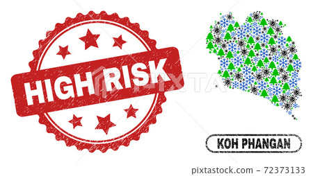 High Risk Grunge Seal and Koh Phangan Map Mosaic of Coronavirus Christmas High Risk Grunge Seal and Koh Phangan Map Mosaic of Coronavirus Christmas 72373133