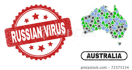 Russian Virus Textured Seal and Australia Map Composition of Coronavirus New Year Russian Virus Textured Seal and Australia Map Composition of Coronavirus New Year 72373134