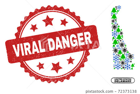 Viral Danger Textured Seal Stamp and Delaware State Map Collage of Pandemic Christmas Viral Danger Textured Seal Stamp and Delaware State Map Collage of Pandemic Christmas 72373138