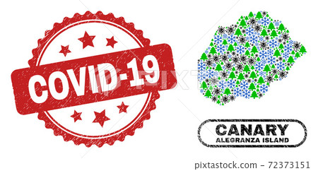 Covid-19 Grunge Seal Stamp and Alegranza Island Map Collage of Coronavirus New Year 72373151