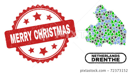 Merry Christmas Grunge Seal and Drenthe Province Map Collage of Pandemic Christmas 72373152