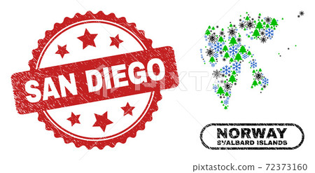 San Diego Distress Seal and Svalbard Islands Map Collage of Covid Christmas 72373160