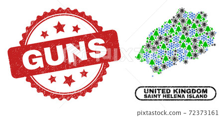 Guns Distress Seal and Saint Helena Island Map Collage of Covid New Year Guns Distress Seal and Saint Helena Island Map Collage of Covid New Year 72373161
