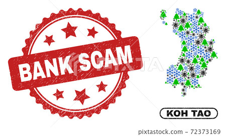 Bank Scam Scratched Seal and Koh Tao Map Mosaic of Coronavirus Winter 72373169