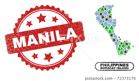 Manila Textured Seal Stamp and Boracay Island Map Mosaic of Coronavirus Winter 72373170