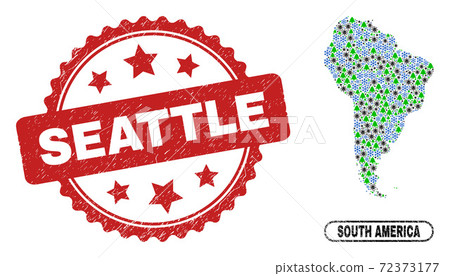 Seattle Scratched Stamp and South America Map Composition of Pandemic New Year 72373177