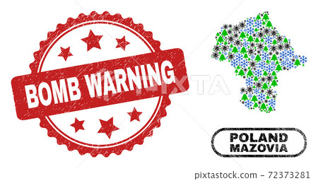 Bomb Warning Scratched Seal Stamp and Mazovia Province Map Collage of Covid New Year Bomb Warning Scratched Seal Stamp and Mazovia Province Map Collage of Covid New Year 72373281