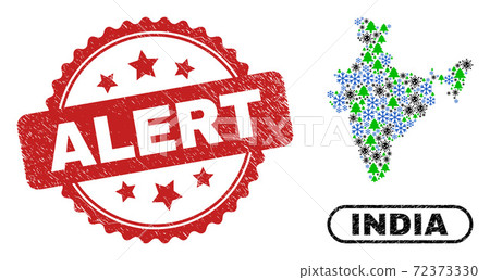 Alert Distress Stamp and India Map Collage of Pandemic Christmas 72373330