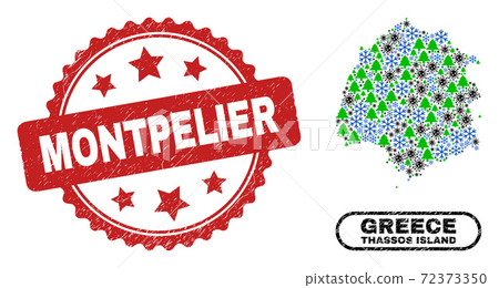 Montpelier Textured Seal and Thassos Island Map Mosaic of Pandemic New Year Montpelier Textured Seal and Thassos Island Map Mosaic of Pandemic New Year 72373350
