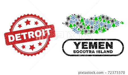 Detroit Distress Stamp and Socotra Island Map Composition of Pandemic Winter 72373370