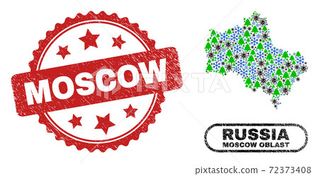 Moscow Textured Seal Stamp and Moscow Region Map Mosaic of Covid-2019 Winter 72373408