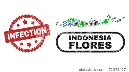 Infection Grunge Seal Stamp and Flores Islands of Indonesia Map Composition of Covid-2019 Winter 72373417