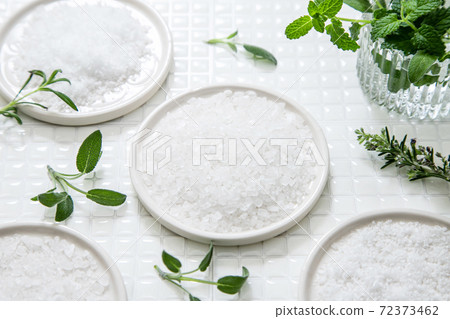Salt and herbs white background material 72373462