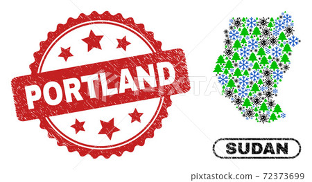 Portland Textured Stamp and Sudan Map Collage of Pandemic New Year 72373699